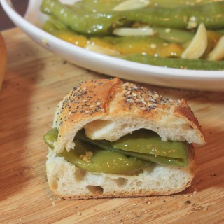 Skinny Italian hot peppers with oil and garlic